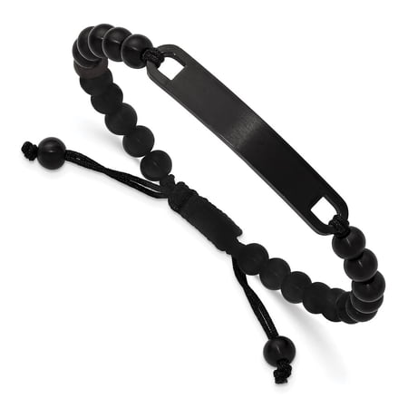 Diamond2Deal Stainless Steel Brushed Black IP-Plated 6mm Beaded Black Nylon Adjustable ID Bracelet for Women