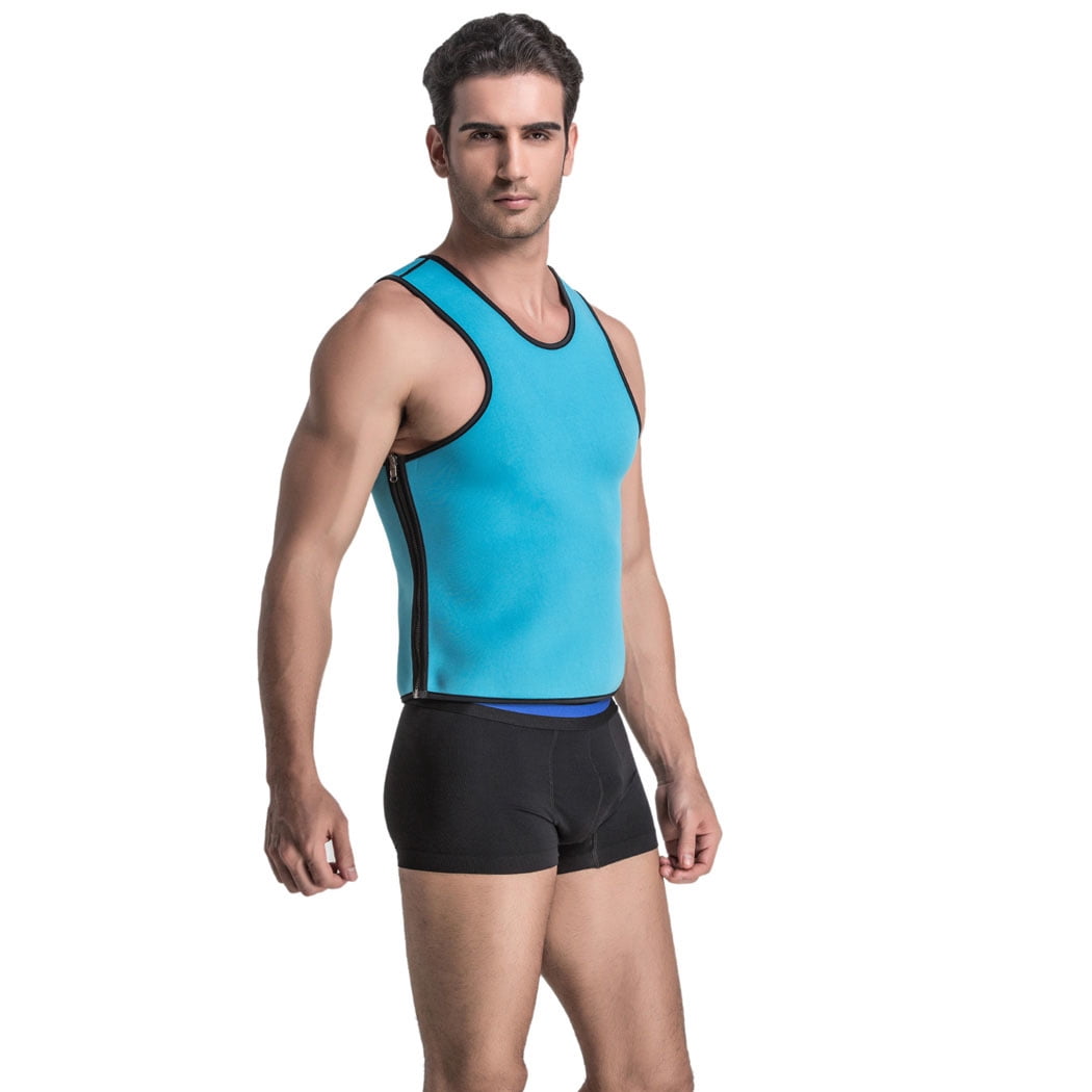 Mens Sweat Neoprene Slimming Waist Trainer Sport Tank Top Shirt
