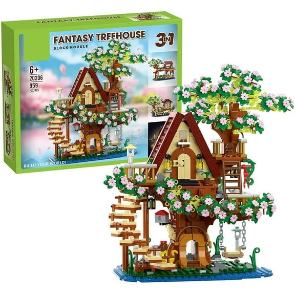 Honchoes 3-in-1 Flowers Treehouse Building Set with LED Compatible with Lego House Architecture for Boys Girls 959 Pcs