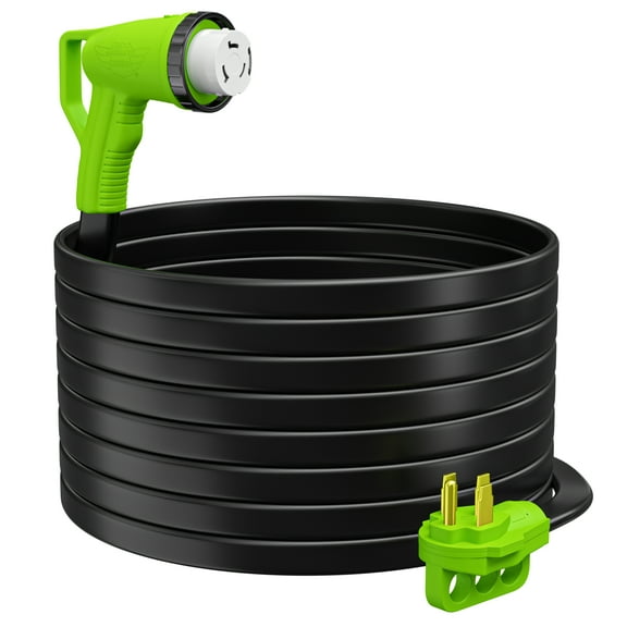 Leisure Cords 90 Degree 36FT Power Extension Cord with 50 AMP Male Standard / 50 AMP Female 90 Degree Locking Adapter (50 Amp - 36 Foot)