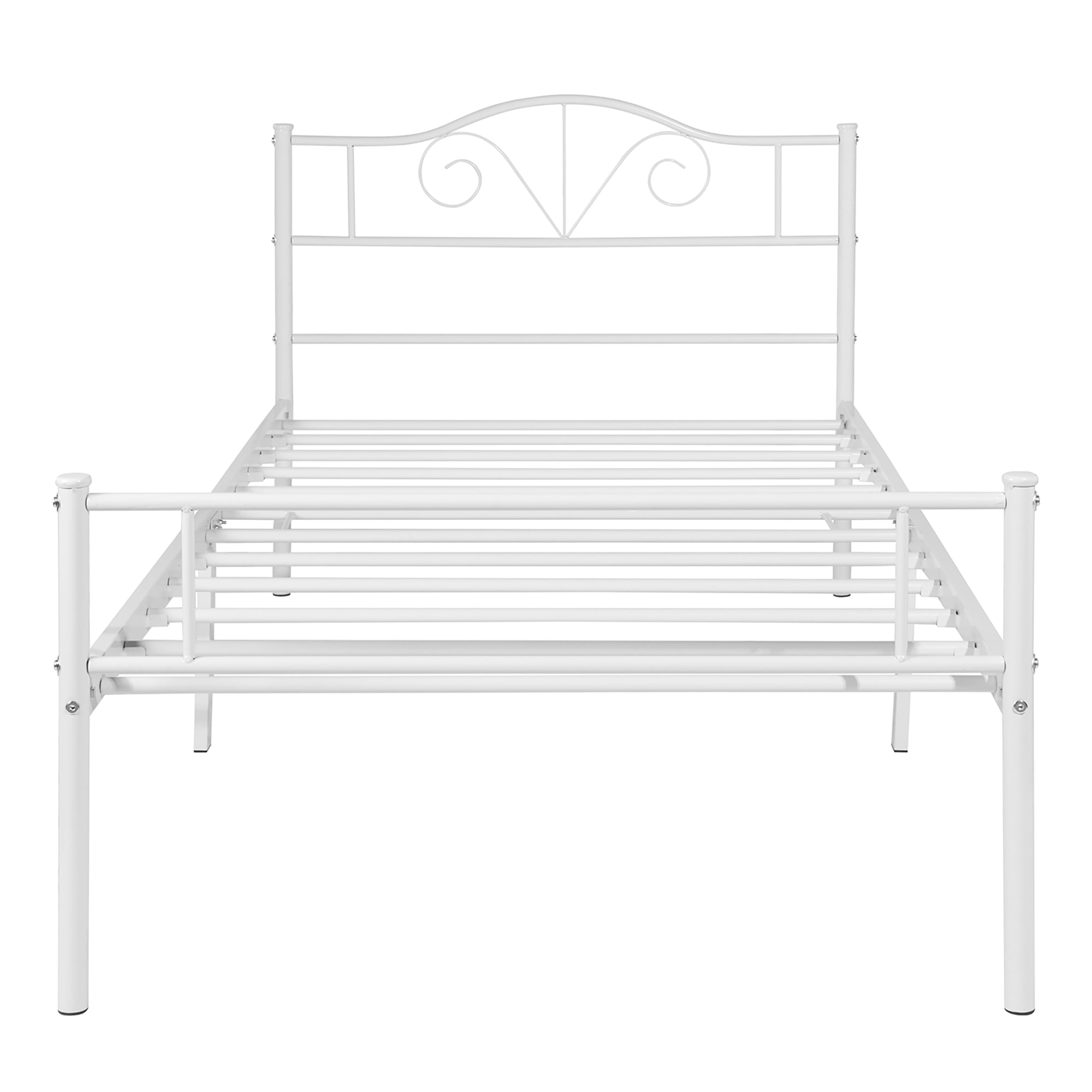 Veryke Twin Size Metal Bed Frame Slatted Platform Base with Headboard