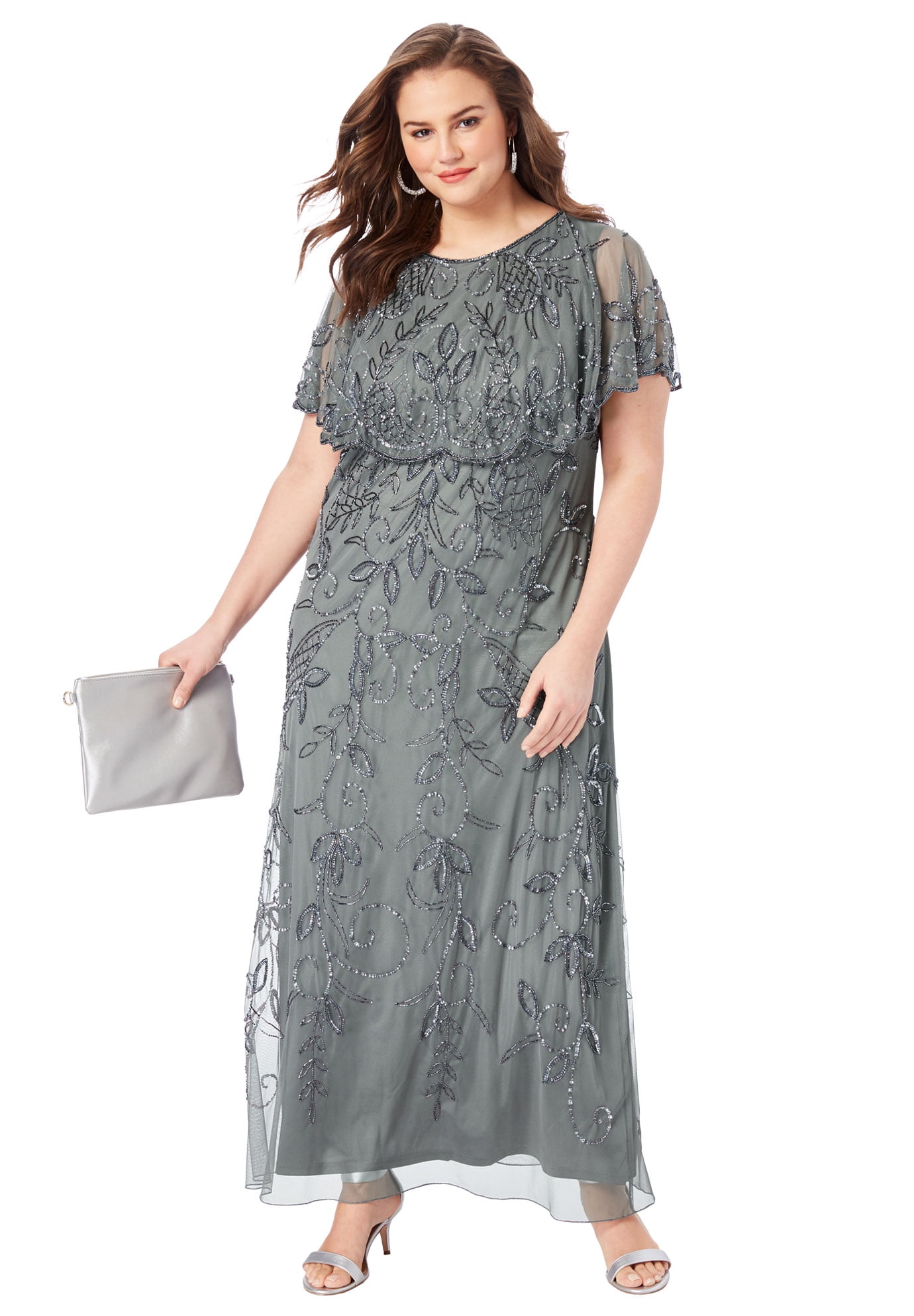 Roaman's Women's Plus Size Glam Maxi Dress Formal Evening Capelet Gown Walmart.com