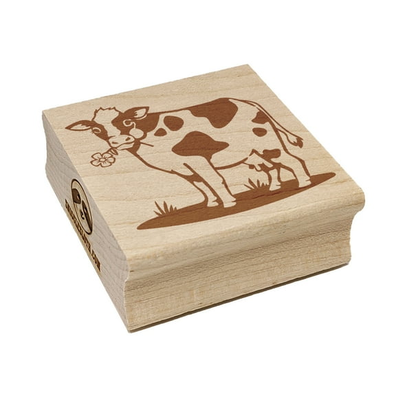 Cute Cow Eating Flower Square Rubber Stamp Stamping Scrapbooking Crafting - Small 1.25in