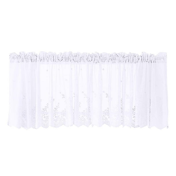 Cenefa de gasa con encaje bordado para ventana, paneles de media cortina con nivel de privacidad para habitación Blanco 130x41cm