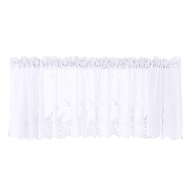 yuksok Embroidered Short Curtain Small Window Valance Voile for Cafe Home Kitchen White 137x61cm