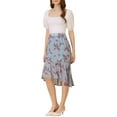 thumbnail image 2 of Allegra K Women's Floral High-Low Elastic Waist Ruffle Hem Flowy Midi Chiffon Skirt, 2 of 6