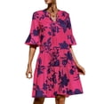 thumbnail image 4 of Suagox Women's Summer Short A-line Dress Solid Color/Floral Print Short Sleeve V Neck Dress, 4 of 10