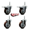thumbnail image 2 of 4 Inch Maroon Poly Swivel 3/4 Inch Threaded Stem Caster Set 2 Total Lock Brakes, 2 of 2