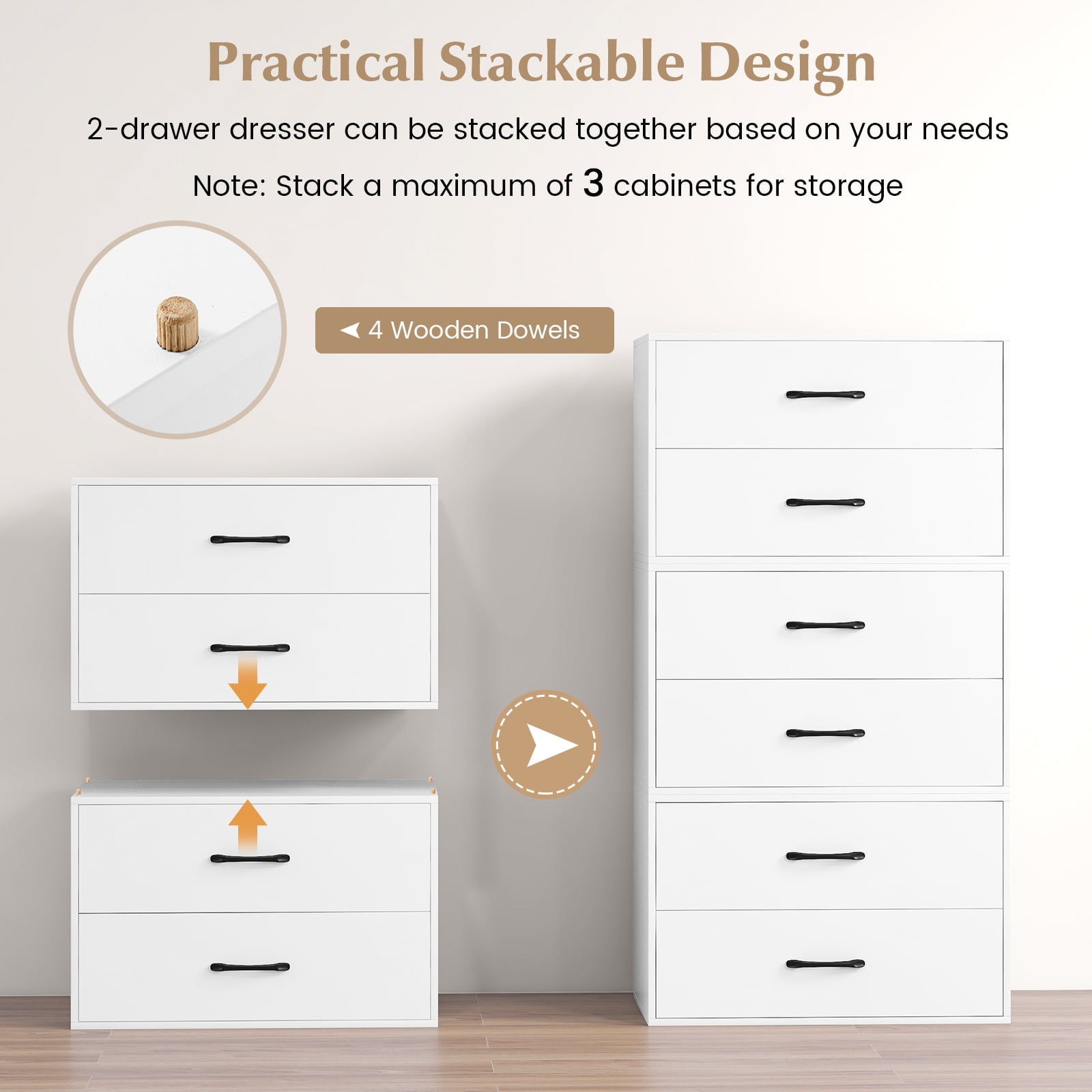 Costway 2-Drawer Dresser Stackable Horizontal Storage Organizer w/Handles White