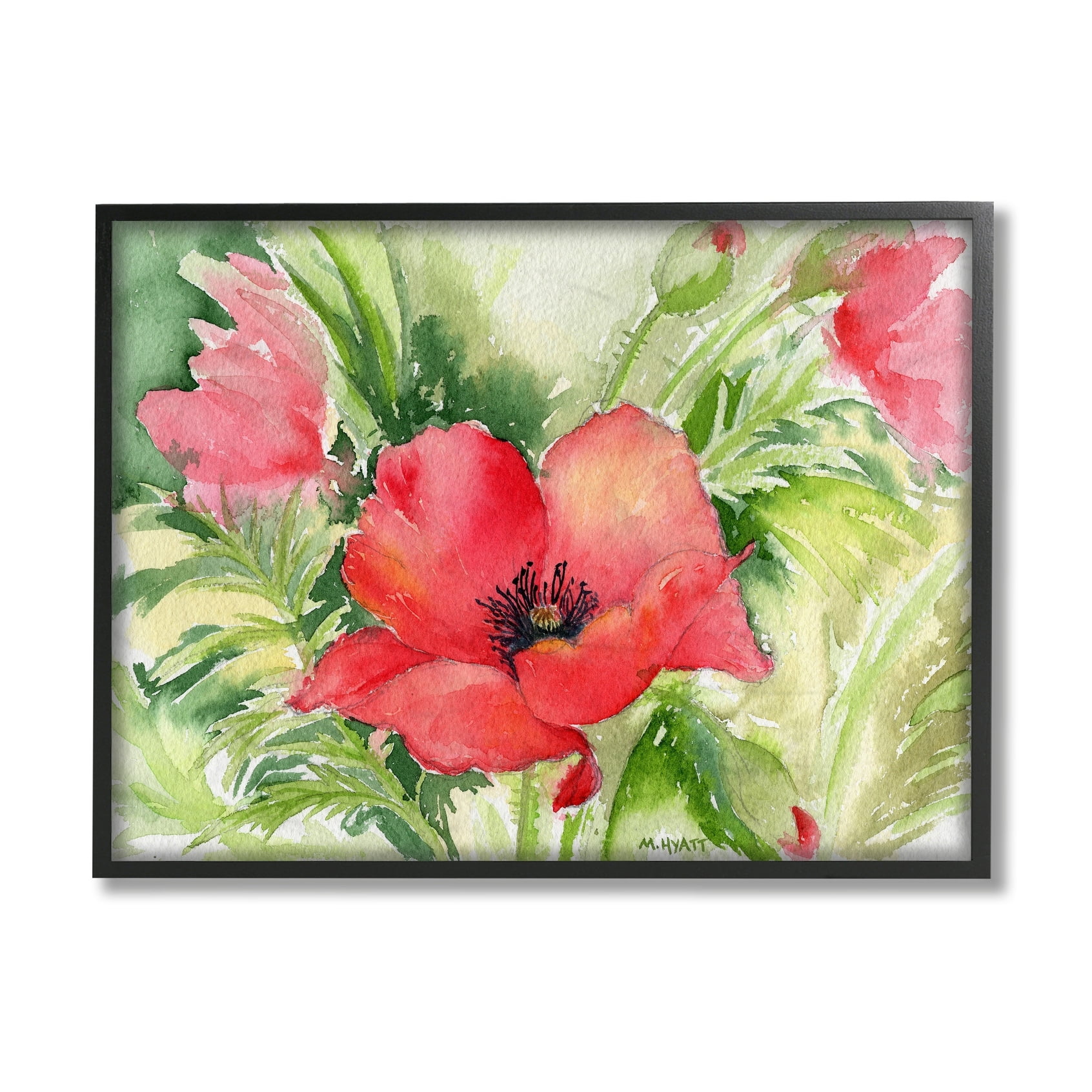 Stupell Industries Red Poppies Surrounded by Soft Greenery Grey Framed, 11 x 14, Design by Melissa Hyatt LLC