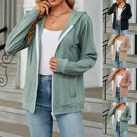 Lovskoo Women's Zipper Sweatshirt Hoodie with Pocket Long Sleeve Loose Jacket Outerwear Coat Khaki