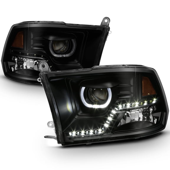 Black Smoke 2009-2018 Dodge Ram 1500 2500 3500 SMD LED Halo Projector Headlights