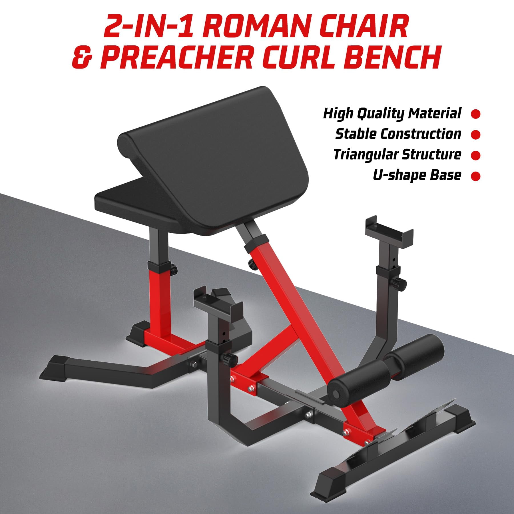 TROPOW 2-In-1 Roman Chair & Preacher Curl Bench Multi-Function Heavy-Duty Hyperextension Bench for Arms, Ab, Back, Glute & Leg Extension with Adjustable Height Exercise Equipment
