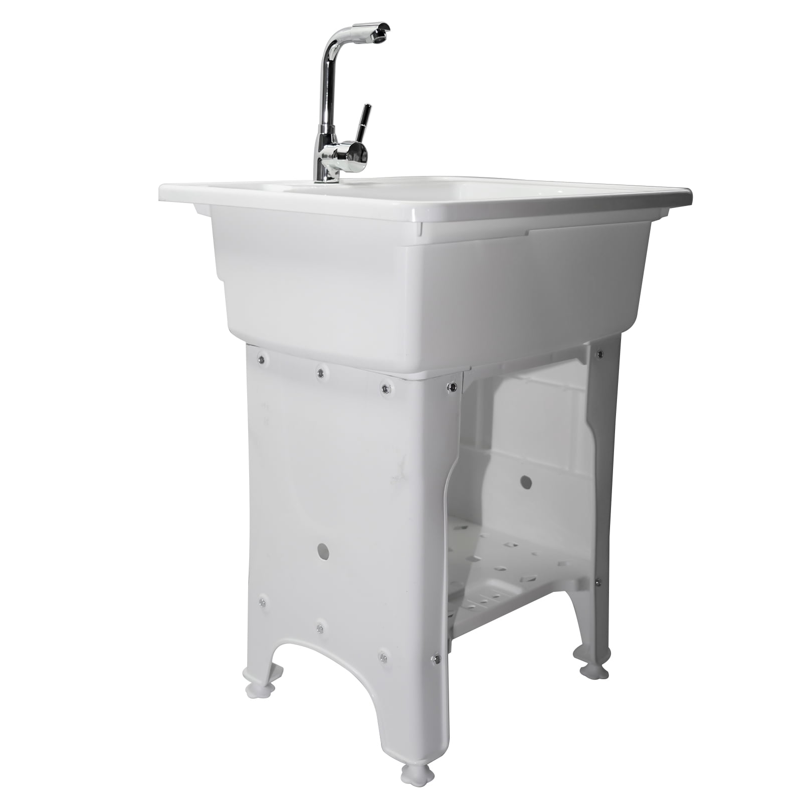 Freestanding Plastic Utility Sink Laundry Tub outdoor sink Drop in Deep sink kit with Inlet and Drain Pipe with Hot&Cold Faucet,Basement for Laundry Room&Garage or Shop,Size:31.5*22.05*31.5in(white)