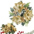 thumbnail image 3 of Gold Glitter Christmas Candle Wreath - Sparkling Artificial Poinsettia Flower Garland, Holiday Table Decor for Wedding Birthday Party Decorations, 3 of 8
