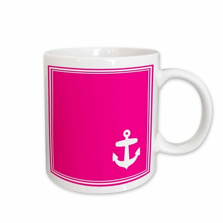 

3dRose Contemporary Stylish Nautical White Sailing Anchor in Corner on Hot Pink with white border Ceramic Mug 15-ounce
