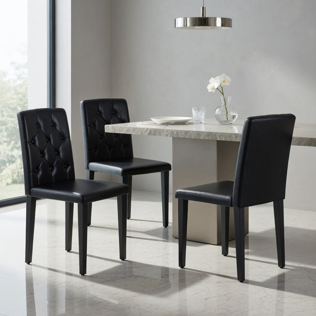 Hommoo 2-Pack PU Leather Dining Chairs with Ergonomic Buckle Backrest, 35 in Tall Modern Minimalist Chairs for Dining Room, Hotel Banquet Hall & Cafe, Black