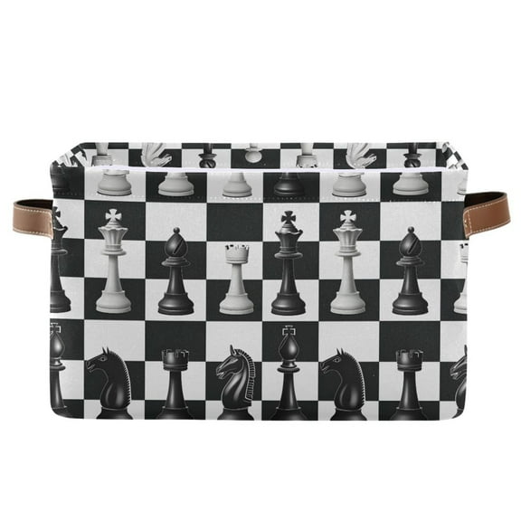 Chess Pieces and Board Storage Bins with Handle Fabric Organizer Basket Foldable Box 1 Pack 14.2x10.2x8.3
