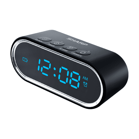 Sharp Travel Alarm Clock with Rechargeable Mini Power Bank – Portable Digital Alarm Clock with Countdown Timer, Adjustable Brightness, USB-C Emergency Phone Charger