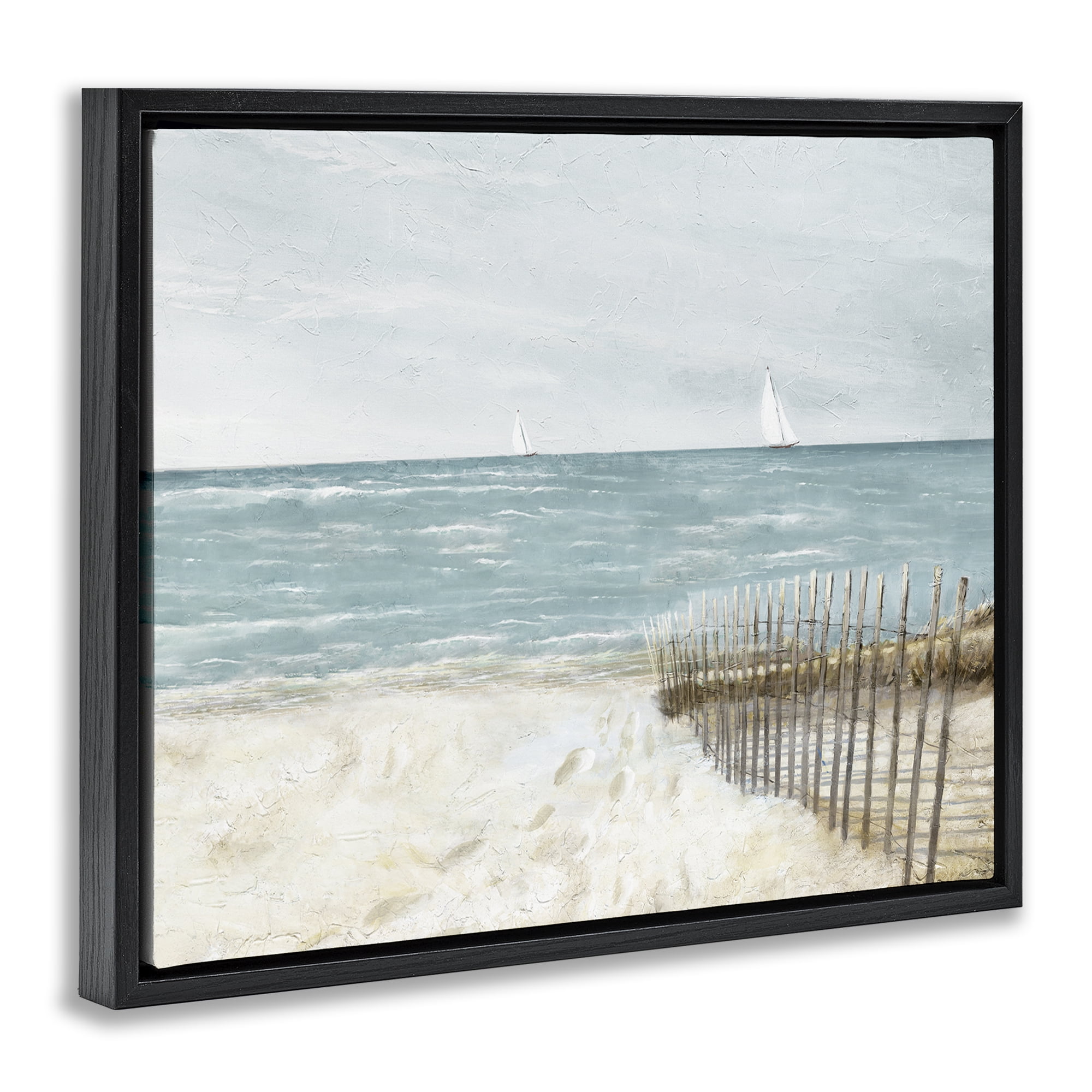 Stupell Industries Beach Footprints & Fence Nautical & Beach Painting Black Floater Framed Canvas Art Print Wall Art, 31 x 25