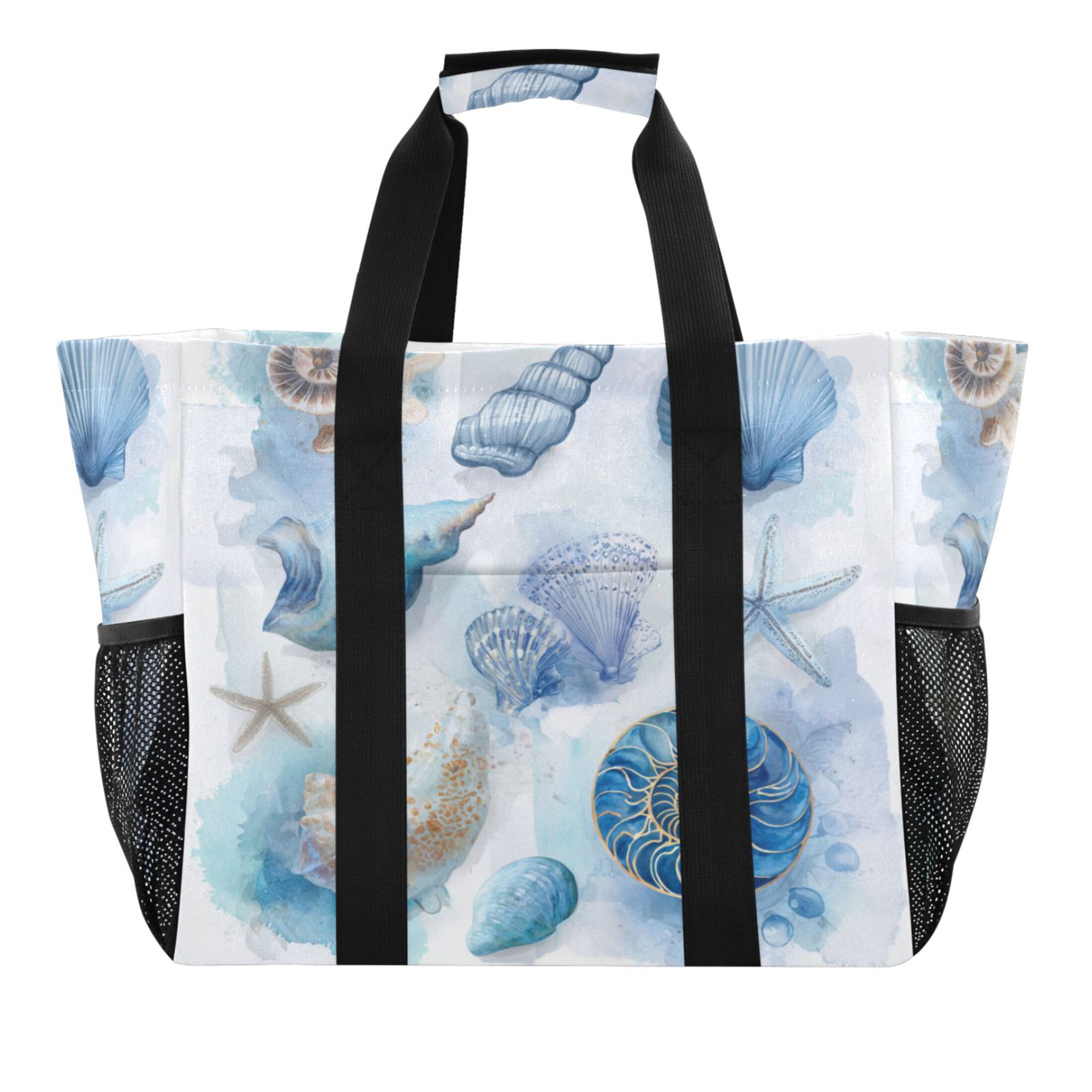 Large Capacity Handheld Storage Bag Thickened Travel Organizer Bag for Picnic Luggage & Clothing Coastal Treasures Watercolor Art