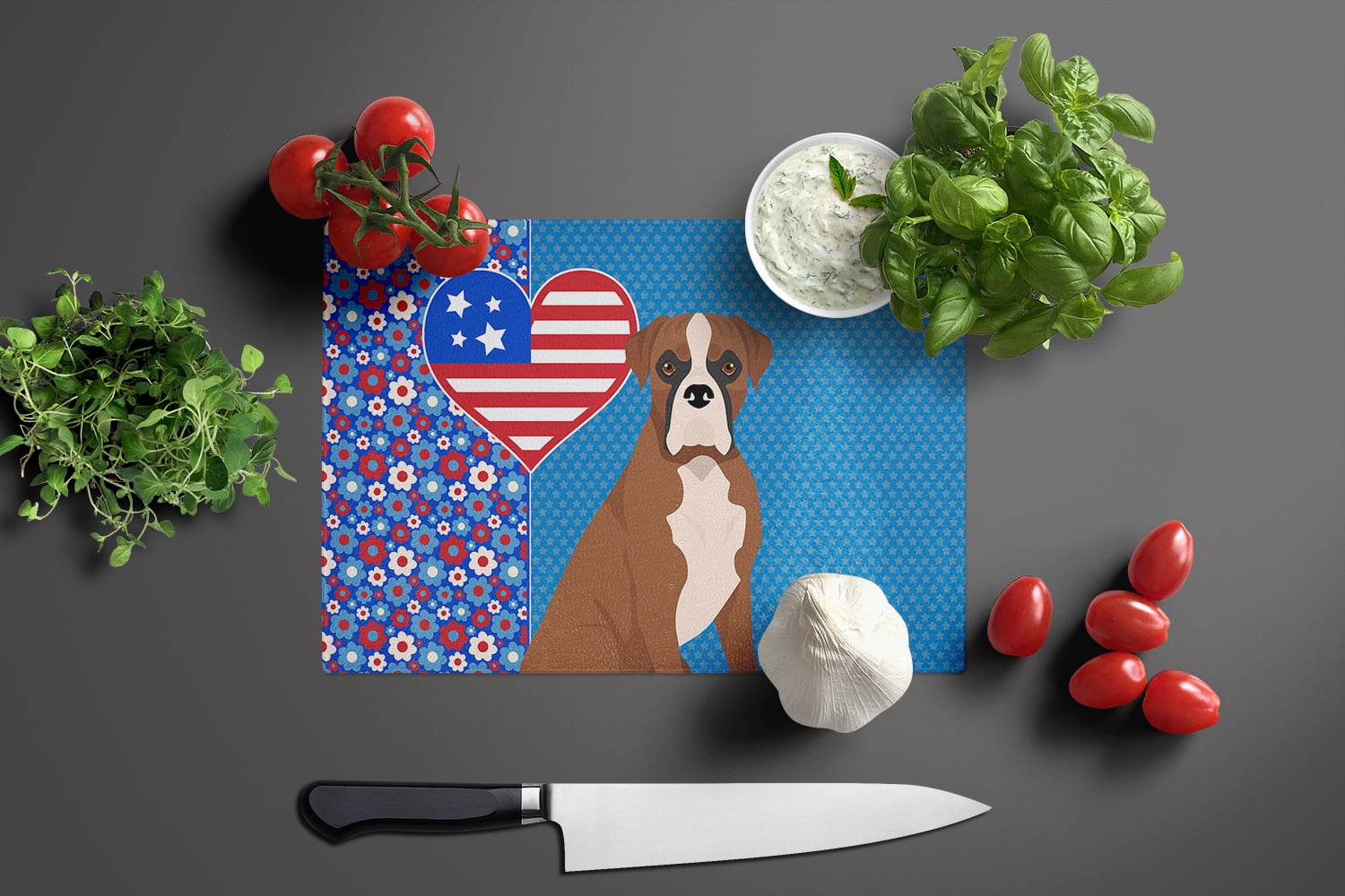 Natural Eared Red Fawn Boxer Glass Cutting Board Large 12 in x 15 in