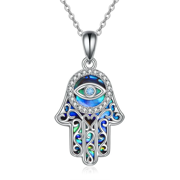 JUSORA Hamsa Necklace 925 Sterling Silver Hand of Fatima Pendant Good Lucky Necklace for Women Men