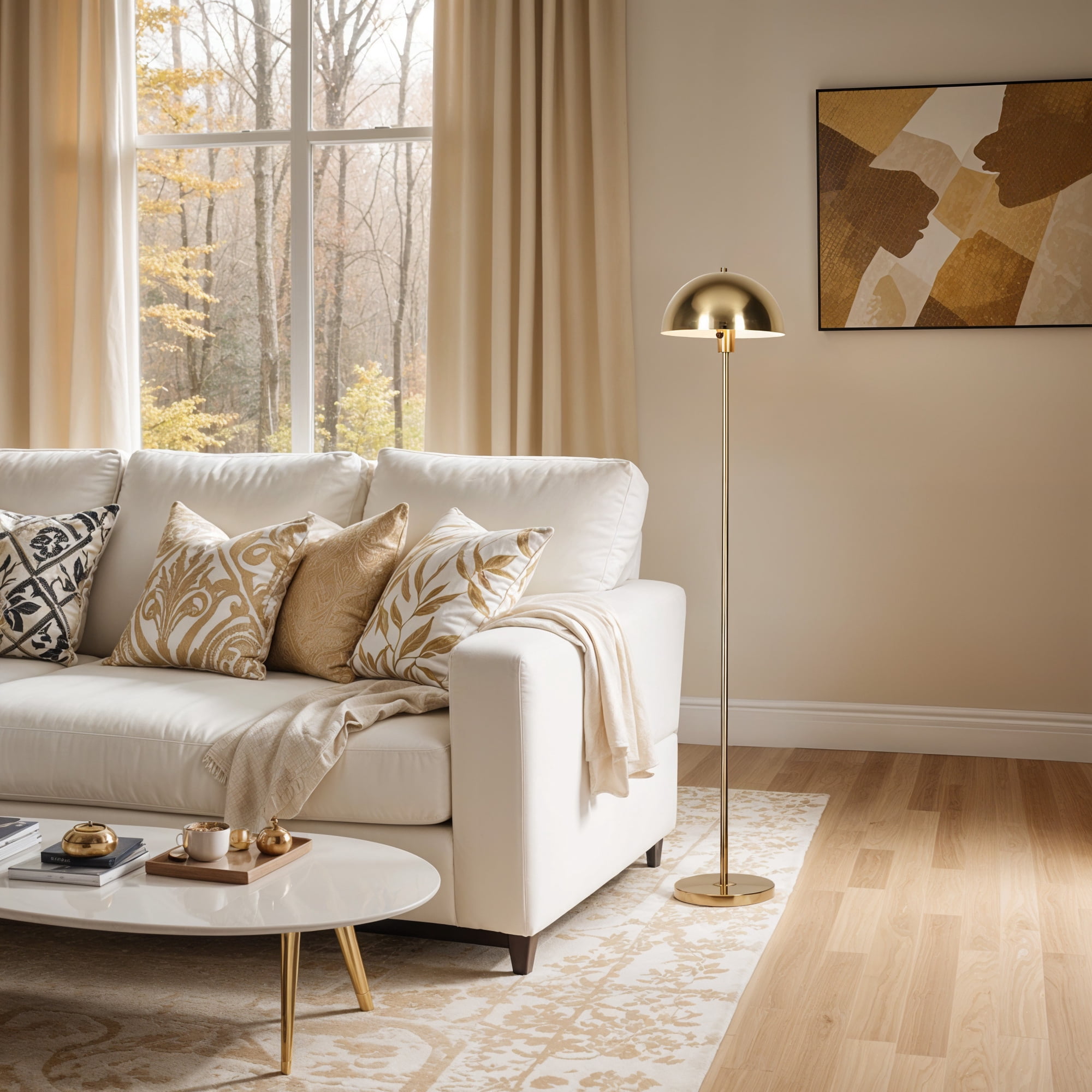 Kenroy Home Vega 56'' Floor Lamp with Brushed Gold Metal Dome Shade Modern Floor Light Fixture for Living Room, Bedroom, or Office, Brushed Gold