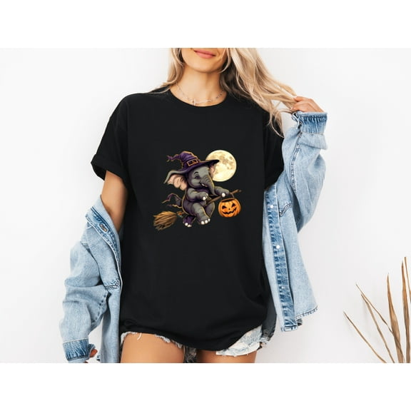 Funny Elephant Witch Hat Pumpkin Halloween Costume Unisex T-Shirt, up to size 5XL