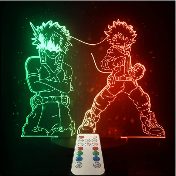Hero Academia Nightlight - Katsuki Bakugo- Izuku Midoriya- Deku Night light -2 in 1 Characters Dual Color Light- 3D LED Night Light For Boys Girls Kids -Touch, Remote multi Color Changing Nightlight