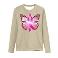 thumbnail image 3 of CLOISE Pink Breast Cancer Tops Women Long Sleeve Round Neck Tops Butterfly Ribbon Oversized Breast Cancer Support T Shirts Trendy Comfortable Tee Shirts Cancer Awareness Fall Outfits Beige 2XL, 3 of 4