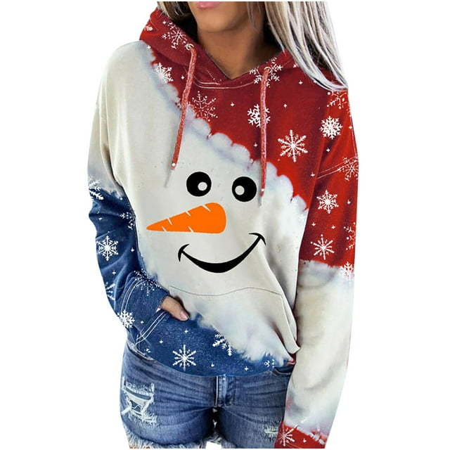 TIWEKE Mode Sweat à Capuche de Vacances pour Femmes avec Imprimé Graphique de Verre Festif et Design Contrasté, Taille m
