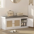 thumbnail image 2 of HOMCOM Banc à Chaussures avec Portes en Rotin, Coussin, Rangement pour Chaussures d'Entrée, Blanc, 2 of 10