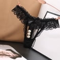 thumbnail image 2 of Thongs for Women Black Hollow Underwear Thongs Bowknot Beads Panties Naughty Panties One Size, 2 of 5