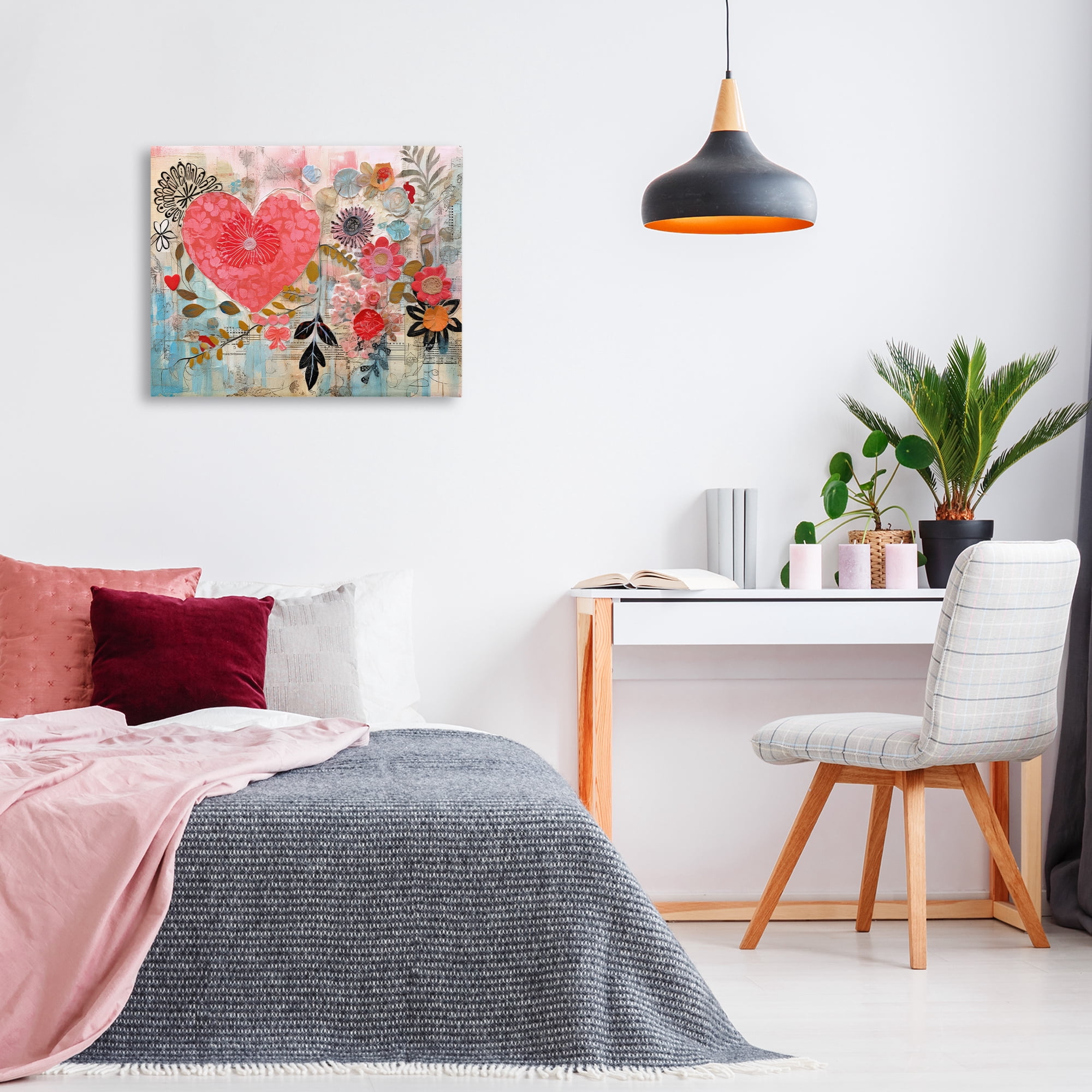 Stupell Industries Playful Heart & Flowers Abstract Painting Wrapped Canvas Art Print Wall Art, 30 x 24