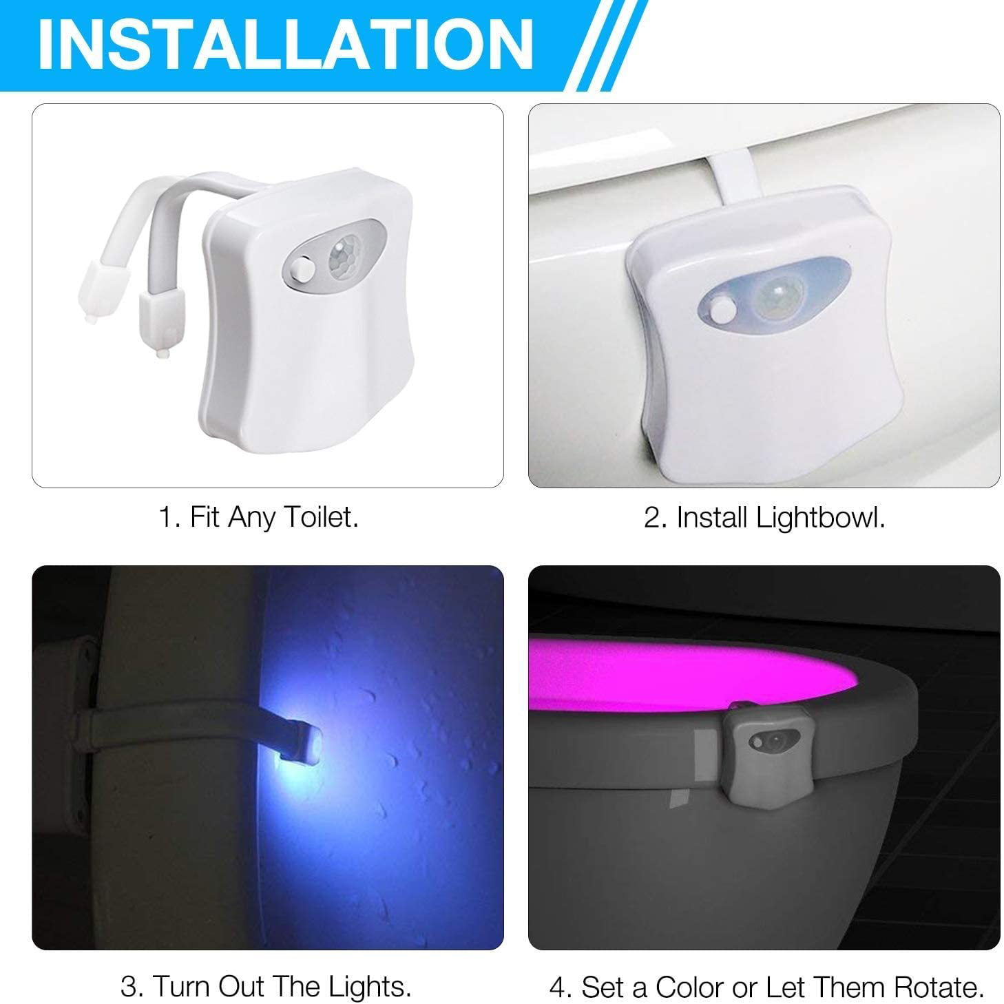 Glow Bowl Toilet Light, 2PACK Toilet Night Light Motion Activated 8 Color  Changing Led Toilet Seat Light Motion Sensor Toilet Bowl Light, I2447 