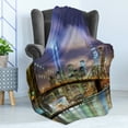 thumbnail image 4 of Landscape Soft Flannel Fleece Blanket, Manhattan Skyline with Brooklyn Bridge and Towers in NYC United States America, Cozy Plush for Indoor and Outdoor Use, 70" x 90", Purple Green, by Ambesonne, 4 of 5