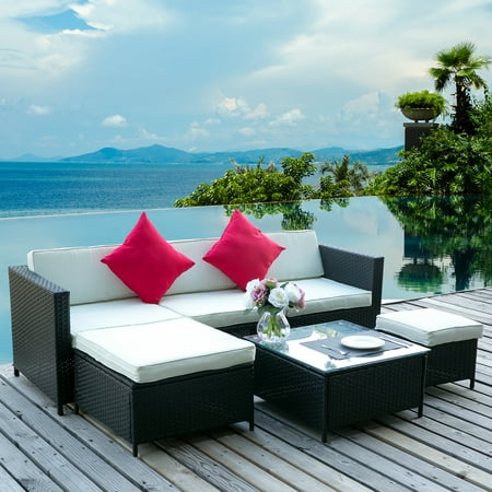 Outdoor Patio Furniture Charleston Sc TKOOFN 6PCS Outdoor PE Rattan Wicker Patio Sofa Sectional Furniture Set Conversation Set - White ()