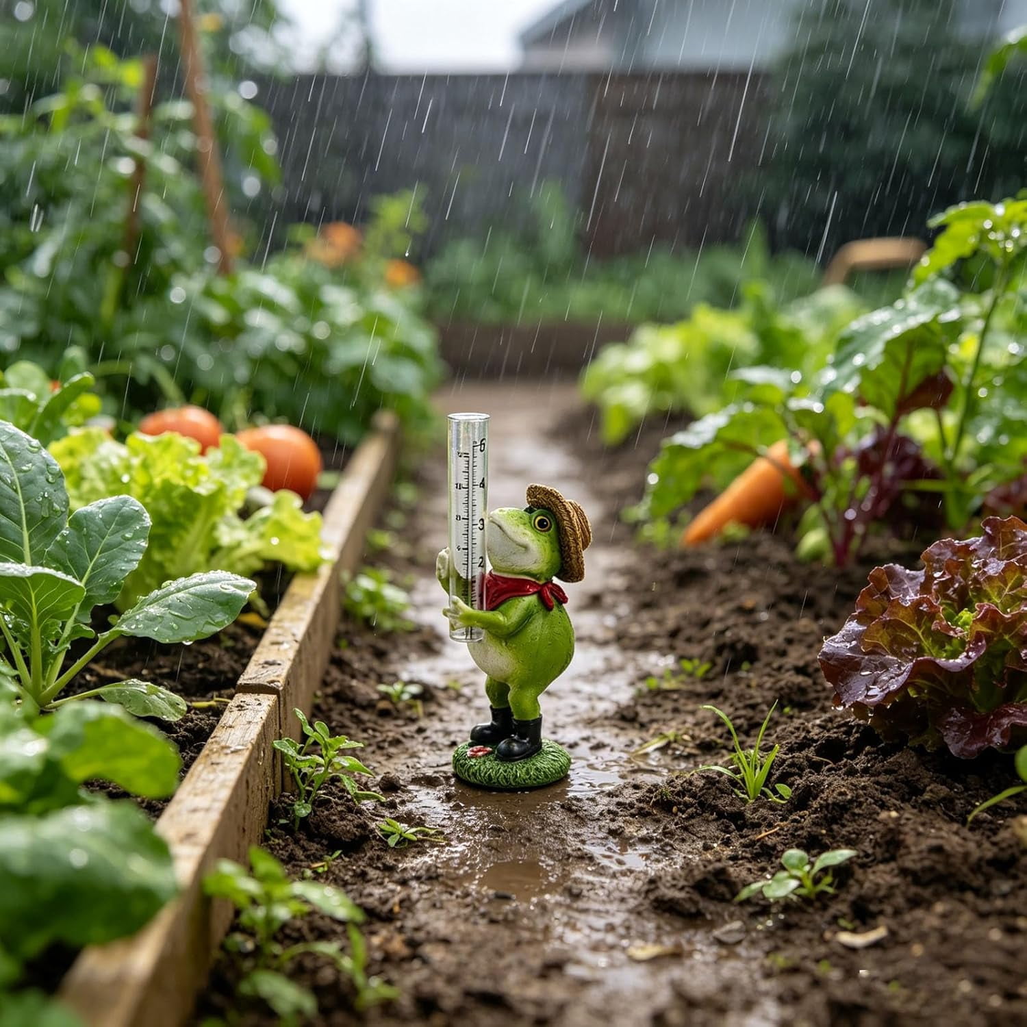 Cute Resin Frog Rain Gauge - 5 Inch Glass Tube Rain Measurement Gauge - Waterproof Outdoor Decorative Animal Statue for Garden, Yard & Patio (k)