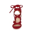 thumbnail image 2 of BLISSFUL STEP Women's Open Toe Crisscross Lace Up Block Heel Sandals Red 5.5, 2 of 8