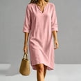 thumbnail image 6 of Sokhug Womens 3/4 Sleeve Tunic Dress Cotton Blend Casual V Neck Loose Fit Summer Flowy Swing Shift Dress with Side Pockets, 6 of 8