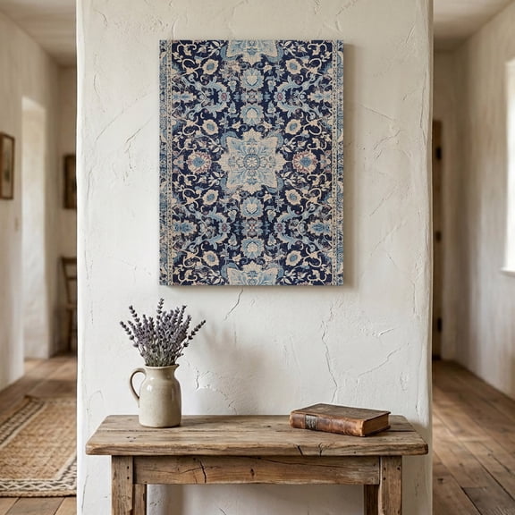Ships Next Day Canvas Wall Art 8"x10", Blue Boho Wood Framed Canvas Print Painting, Modern Geometric Abstract Art Vintage Ready to Hang Small Picture Wall Decor for Home Bathroom Nursery Office
