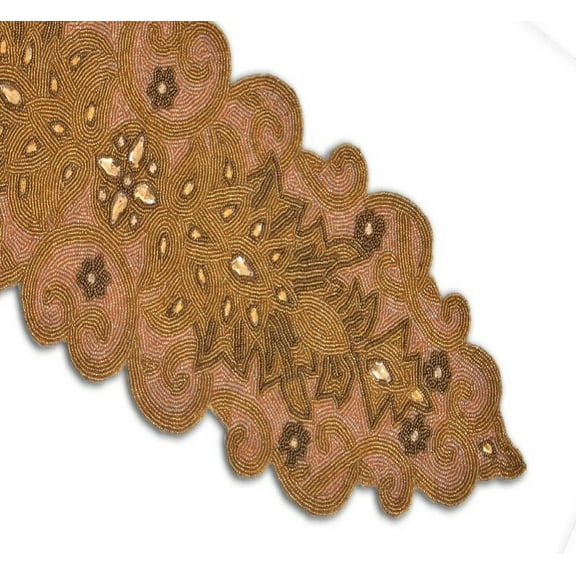Handmade Table Runner, Gold And Beige Beaded Table Runner, Designer Spring Table Topper 13X36 Inches