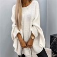 thumbnail image 4 of Women'S Elegant Knitted Cape Sweater Crew Neck Long Sleeve Baggy Tops Fashion Knitted Shawl Sweater White XL, 4 of 6