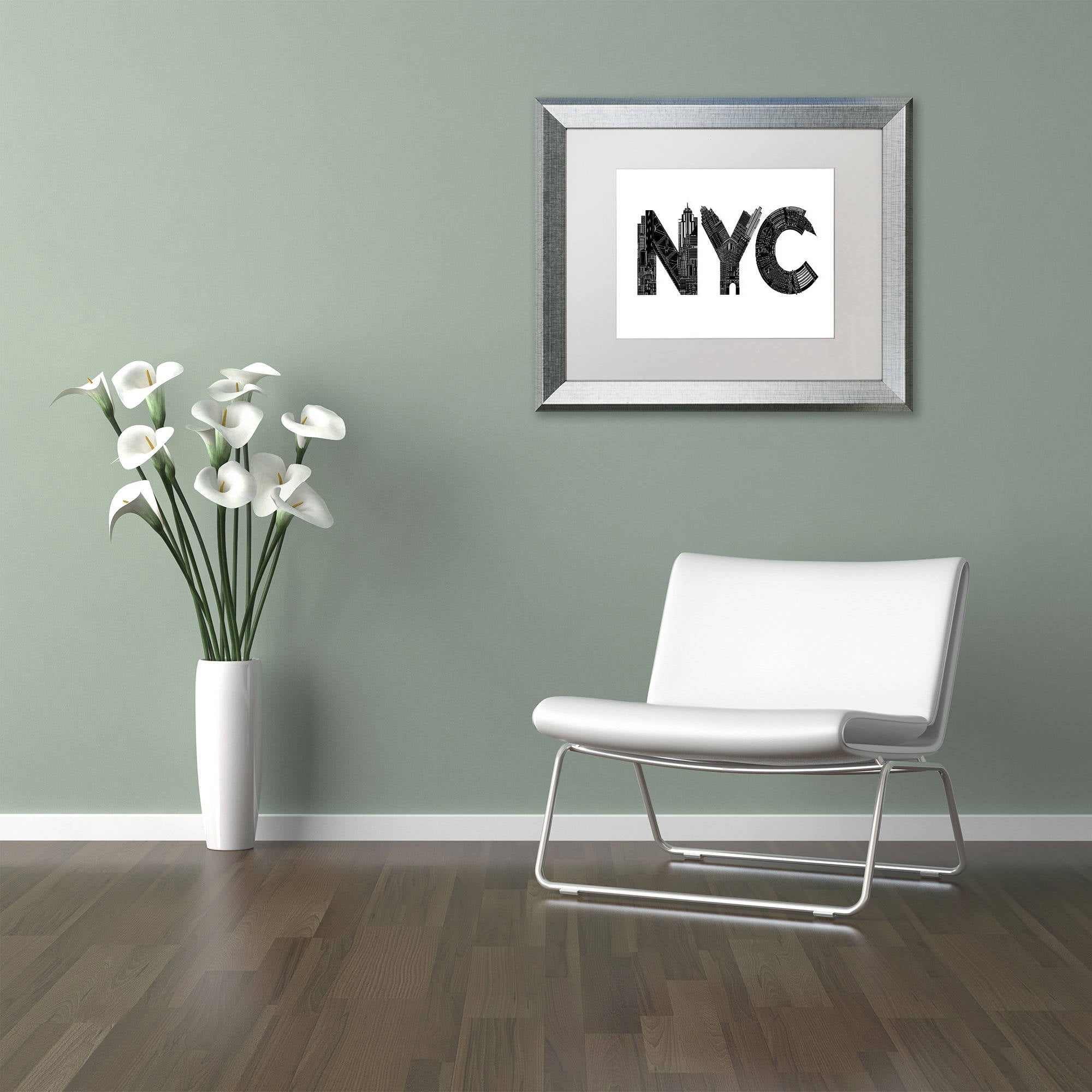 Trademark Fine Art 'NYC' Canvas Art by Robert Farkas, White Matte, Silver Frame