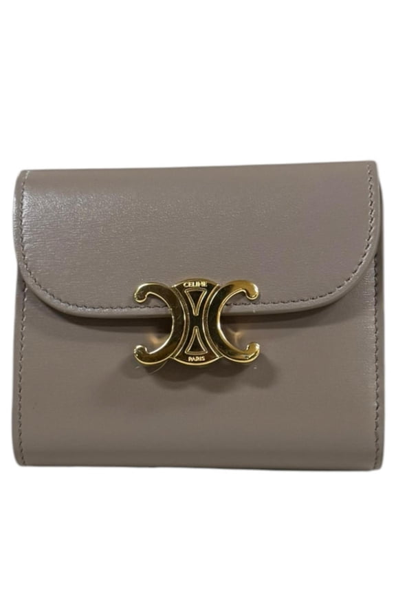 Pre-Owned Celine Small Flap Wallet Triomphe Tri-fold Leather Women's CELINE