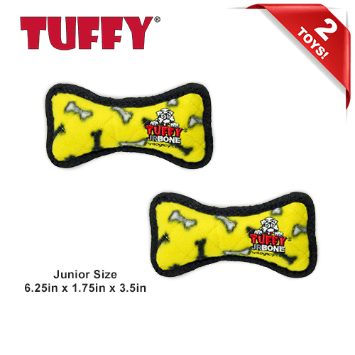 TUFFY® Jr Bone Yellow Bone, 2-Pack, Durable Plush Squeaky Dog Toys
