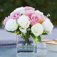 thumbnail image 2 of Enova Home Artificial 18 Heads Silk Roses Flowers Arrangement in Clear Glass Vase With Faux Water For Home Office (Cream Pink), 2 of 4
