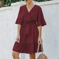 thumbnail image 2 of Vestido De Cintura Con Lazo Escalonado, Material De Poliéster, Manga Corta, Suelto, Cómodo, Vestido Con Volantes Para Negocios ANGGREK AC1711, 2 of 6