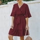 thumbnail image 1 of Vestido corto con cuello en V,Vestido con cintura con lazo en niveles Vestido con cintura con lazo en niveles Vestido de manga corta Diseño a prueba de futuro, 1 of 6